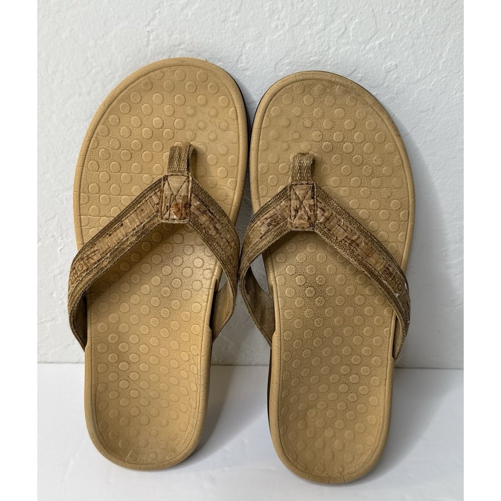 Vionic Tide II Orthotic Comfort Thong Flip Flops Gold Cork Women Sz 9 Sandals